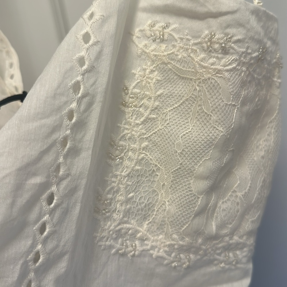 Zara Zw Collection Cream Embroidered Beaded Lace Top - Picture 6 of 10